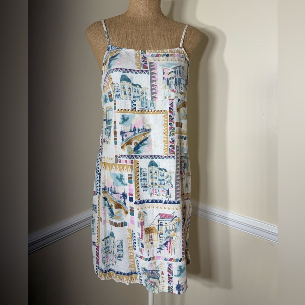 Printed Linen Slip Mini Dress